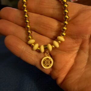 Rustic Cuff Gold and Cream Beaded Bracelet